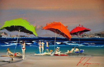 印象派 Painting - カル・ガジュムビーチでパラソルの下でナイフで刺される美女たち